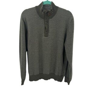 Orvis Olive Green 100% Merino Wool Sweater Mens L With Button-Up Mock Neck Style